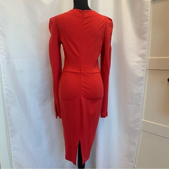 MISS Sixty Rare Red Long Sleeve Button Front Puff Shoulder Bodycon Dress Sz M - Picture 5 of 17